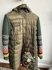 Stunning Desigual Full Length Puffer Coat 44 Uk 12/14 Green multicoloured