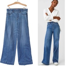 SPANX Seamed Front Wide Leg Jeans Size Medium Vintage Indigo Blue