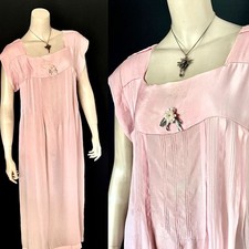Charming 1920s Bubble Gum Pink Silk Nightgown, Chemise, Pin Tucking,  L - XL