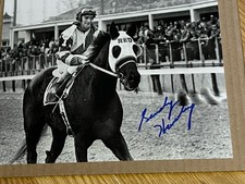 SANDY HAWLEY AUTOGRAPH 8x10 PHOTO HORSE RACING JOCKEY- 1973 WOODBINE STAKES