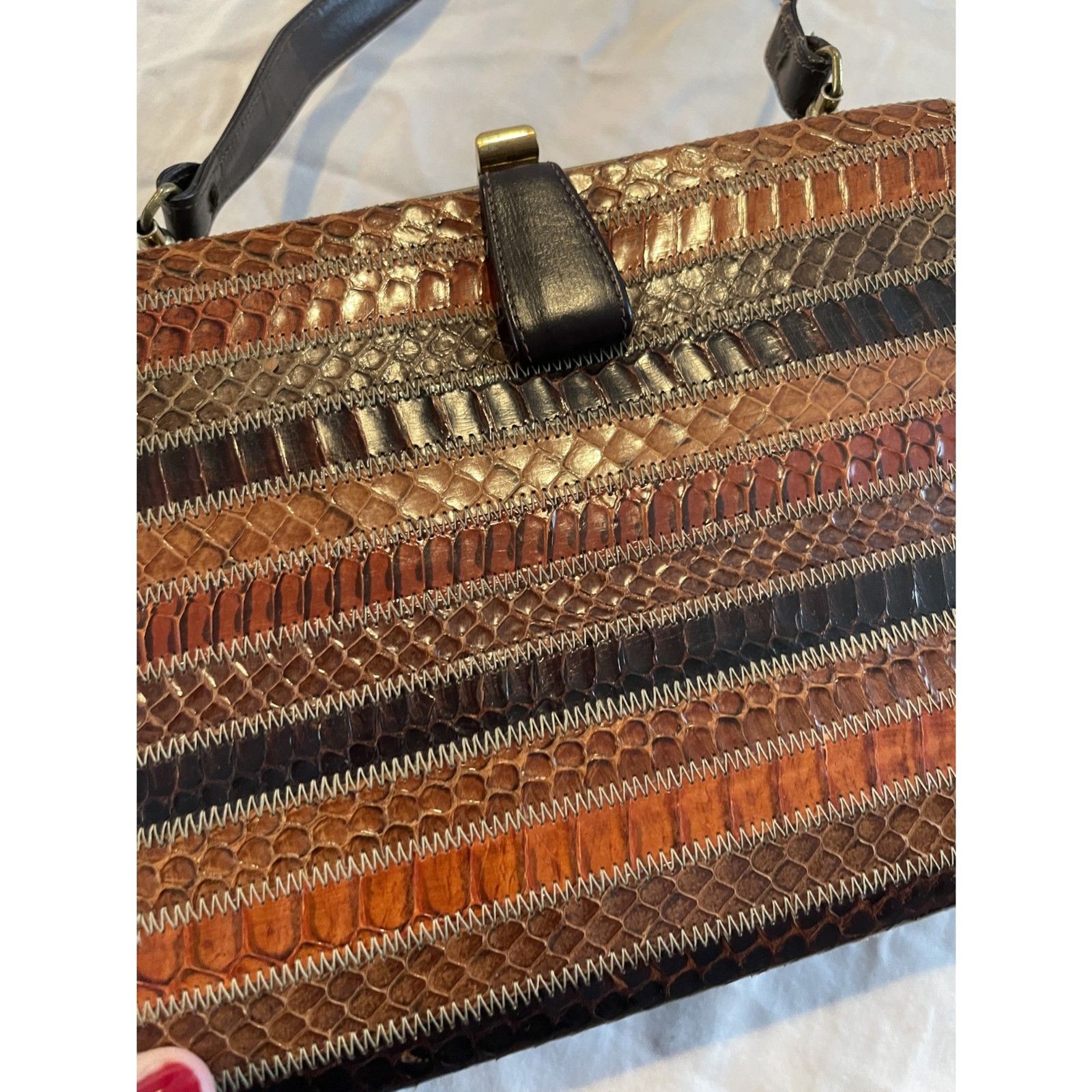 Gorgeous Vintage Patchwork Leather Snakeskin Hand… - image 1