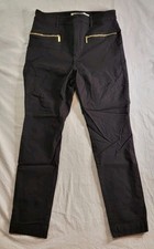 Michael Kors Womens Black Dress Pants Gold Zippers Sz 10 W30 High Rise Stretch