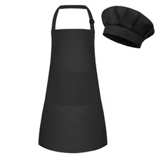 Black Adjustable Kids Toddler Chef Hat Apron Set 2 Pockets Cooking Baking