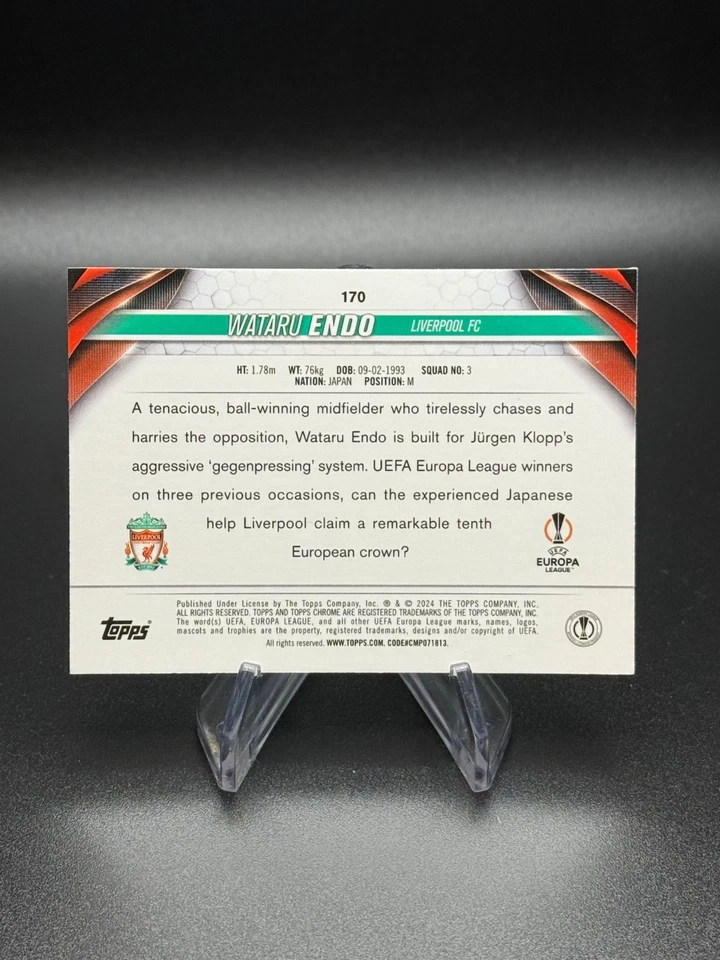 Wataru Endo 2023-24 Topps Chrome UCC Violet Speckle Refractor #d /299 Liverpool - Image 2 of 4