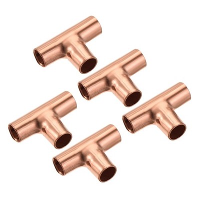 5pcs Copper Tee Fitting 1/4in 3 Way HVAC AC Welding Joint
