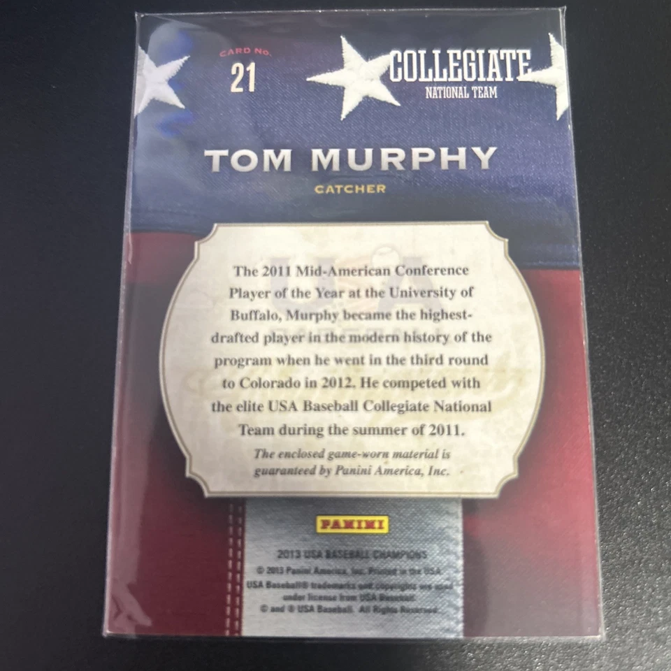 2013 Panini USA Baseball Champions - Game Gear Jerseys Tom Murphy #21 (MEM, RC) - Image 2 of 2
