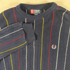 Vintage Chaps Ralph Lauren Sweater Mens Large Navy Blue Vertical Stripe Knit USA