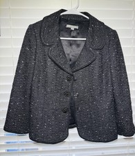 Ann Taylor Women s Black Tweed Snap On Button Blazer Jacket Size 6