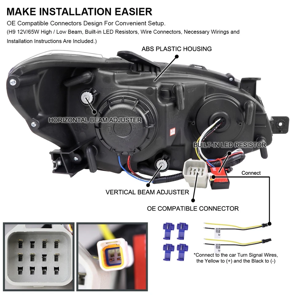 Fits Black 2015-2021 Subaru WRX STI Projector Headlights LED Sequential Tube - Imagem 4 de 4