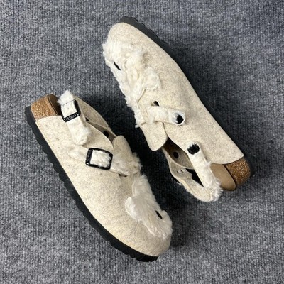 Birki's Clog Slippers woman' Size 5.5 White Wool Animal Bear Face Buckle Germany