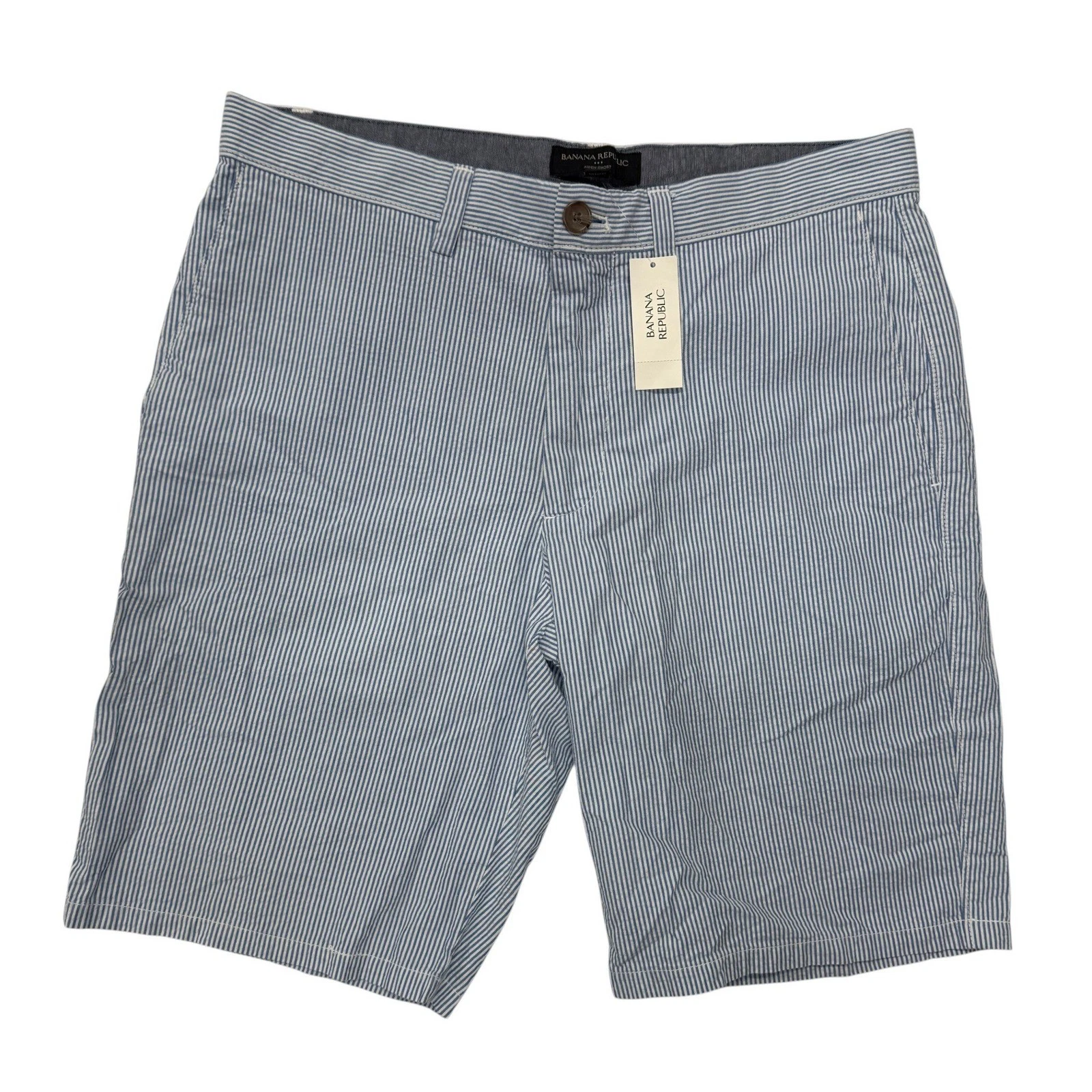 Banana Republic Aiden Shorts Mens 32 Blue White Pinstripe Cotton Seersucker NWT