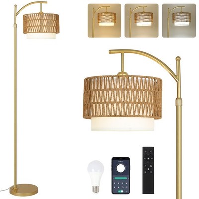 Gold Floor Lamps for Living Room with Remote & Dimmable LED Bulb, Modern Arc ...