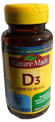 Nature Made D3 2000 IU 50 mcg 250 Softgels Exp 2026+