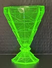 Indiana Glass Green Depression UV Cracked Ice  Footed Tumbler 5”H