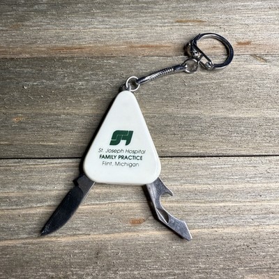 VTG St Joseph Hospital Flint MI Keychain Mini Folding Pocket Knife Bottle Opener