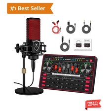 Podcast Microphone Bundle with Live Sound Board Audio Mixer, Podcast Equipmen...
