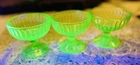 Vintage Hazel Atlas, Green Vertical Ribbon 3.25" Sherbet Uranium Glass, Set 3