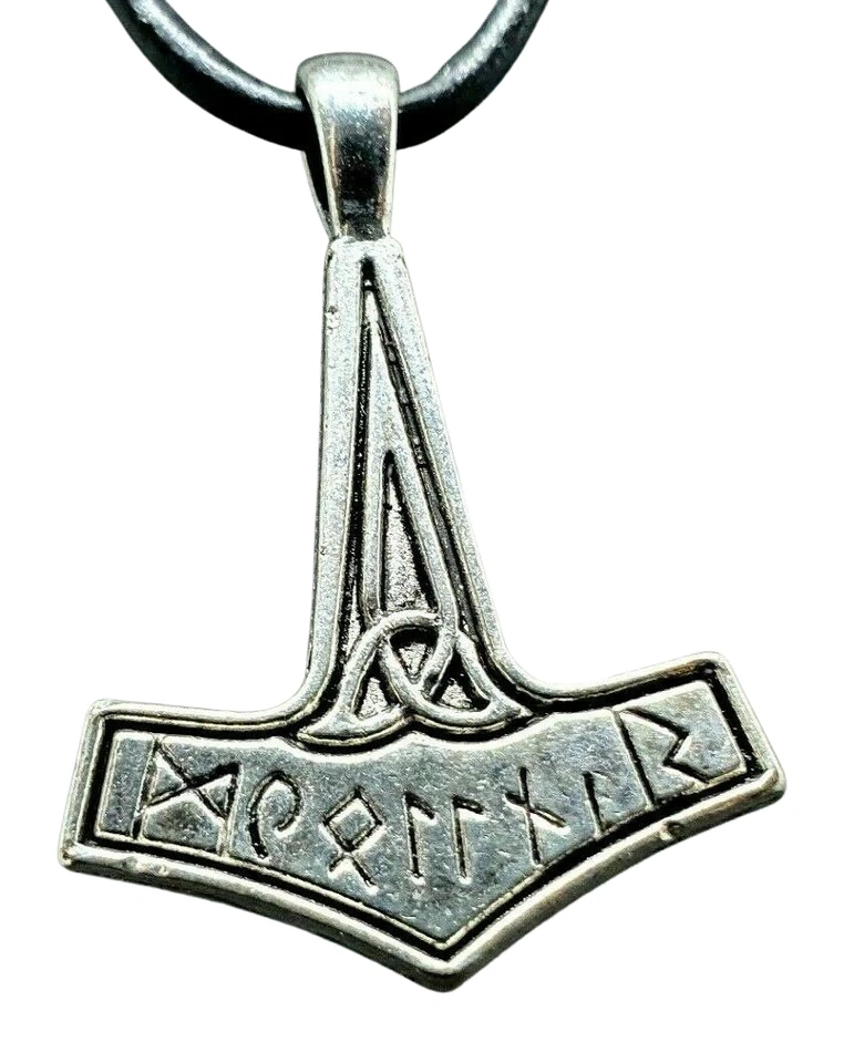 Collar Thors Hammer Mjolnir Colgante Cuero Negro Cordón Vikingo Protección Odín Foto 4 de 4