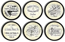 Vintage French Label Cabinet Knobs – Chic Handmade Wood Drawer Pulls – Set of 6