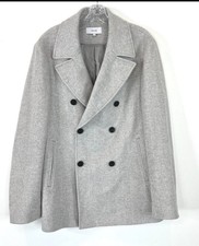 Reiss Womens Xl Gray Herringbone Double Breasted Wool Blend Jacket New