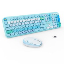Wireless Keyboard and Mouse Combo - 2.4G Full-Sized Cute Colorful Retro Keybo...