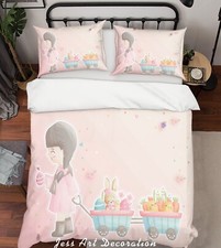 3D Girl Cartoon Kids Quilt Cover Set Duvet Cover Bedding Pillowcases