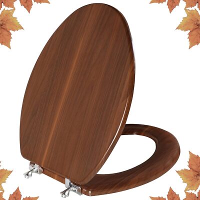 Elongated Toilet Seat Molded Wood Toilet Seat with Zinc Alloy Hinges, Easy to...