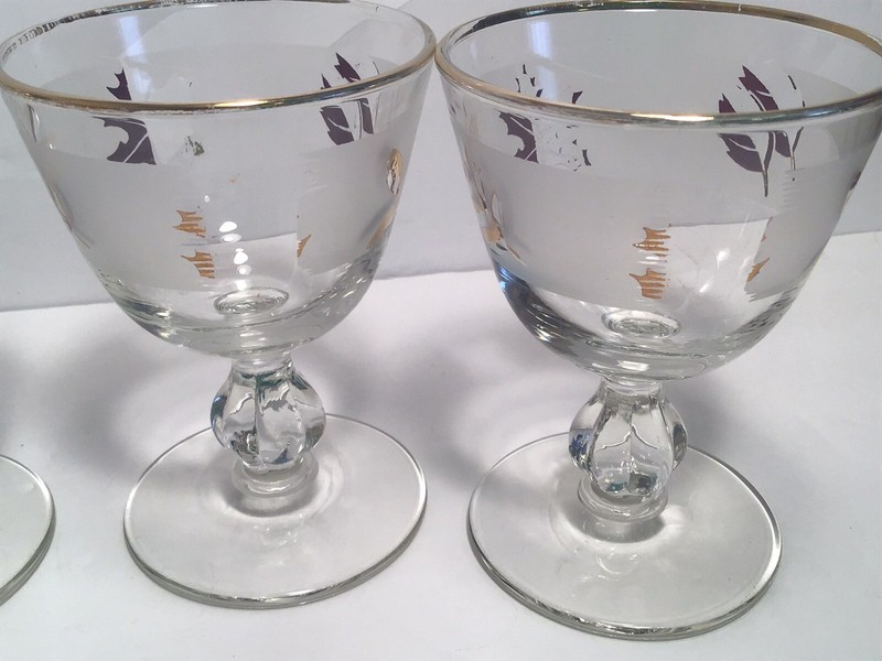 Vintage Libbey Frosted Gold Leaf Footed Champagne Glass Set Of 4