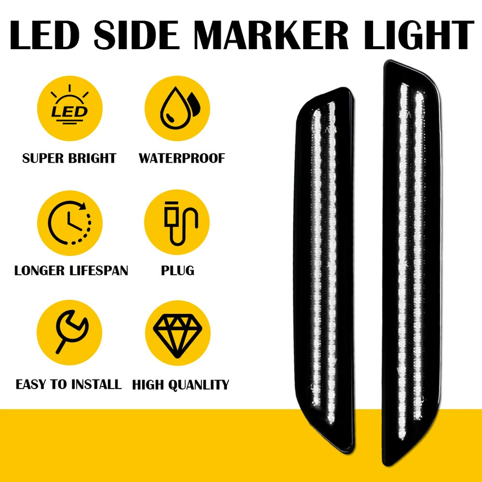 For 2010-2014 Ford Mustang Smoked Lens Front & Rear LED Side Marker Lights 4PCS - Image 2 of 4