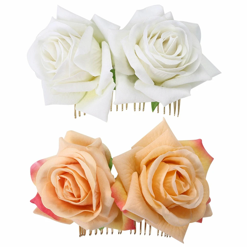 Broche pinzas para el cabello horquilla peine flor rosa boda accesorios nupciales 2 un. Foto 3 de 4