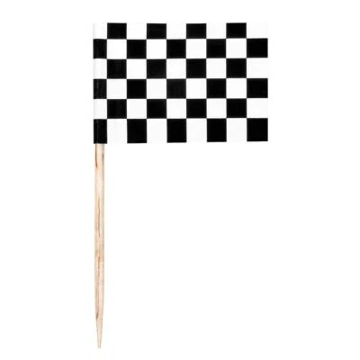 BOLAND 24 X FORMULA RACE CAR CHEQUERED FLAG PARTY PICKS / COCKTAIL STICKS - 7CM