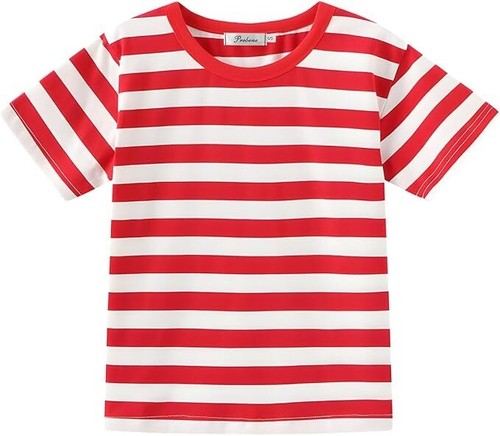 Kids Striped T Shirt, Boys Girls Short Sleeve T-Shirts, Crewneck Tee for Kids - Picture 14 of 19