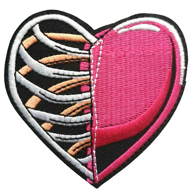 Herz Rippen Skelett Frida gebrochen bestickt Patch Liebe Mensch rosa Bügelbild