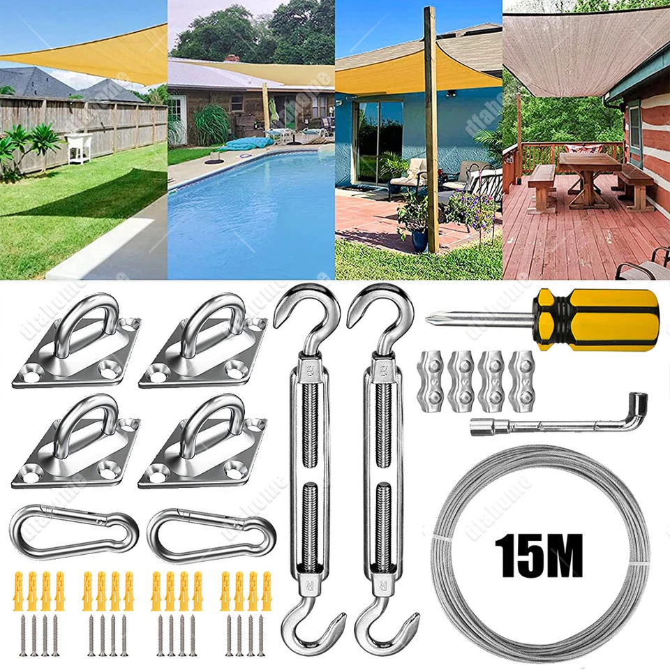 Stainless Fixing Fitting Kit Sun Shade Sail Garden Patio Sunscreen Awning Canopy - Image 2 of 4