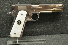 AJAX Grips - Full Size 1911 Colt Kimber - White Pearlite with Black/NICKEL Coin