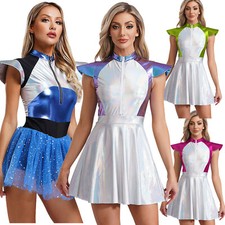 Women Adults Astronaut Cosplay Costume Halloween Tulle Skirt Alien Jumpsuit