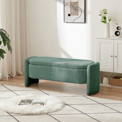 Oval Ottoman Bench 3D Lamb Fleece with Large Storage - Fits Living Room