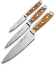FELIX Set Kitchen Knife Satin Finish X50CrMoV15 Steel Blade Olive Wood Handle