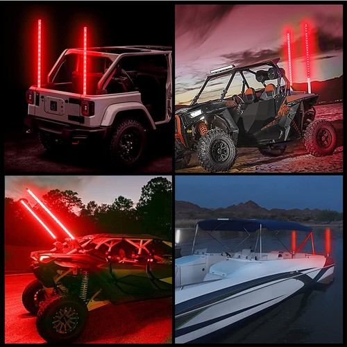 4FT 5050 Red LED Lighted Antenna Light Whip w/ Flag For Polaris ATV RZR UTV - Picture 6 of 12