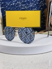 Fendi CF58273 Round Sunglasses Gold Blue FF Monogram Lens With New Case