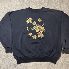 Vintage Cityscape Canada Black Crewneck Sweatshirt Mens Size XL 90s Fall Leaves