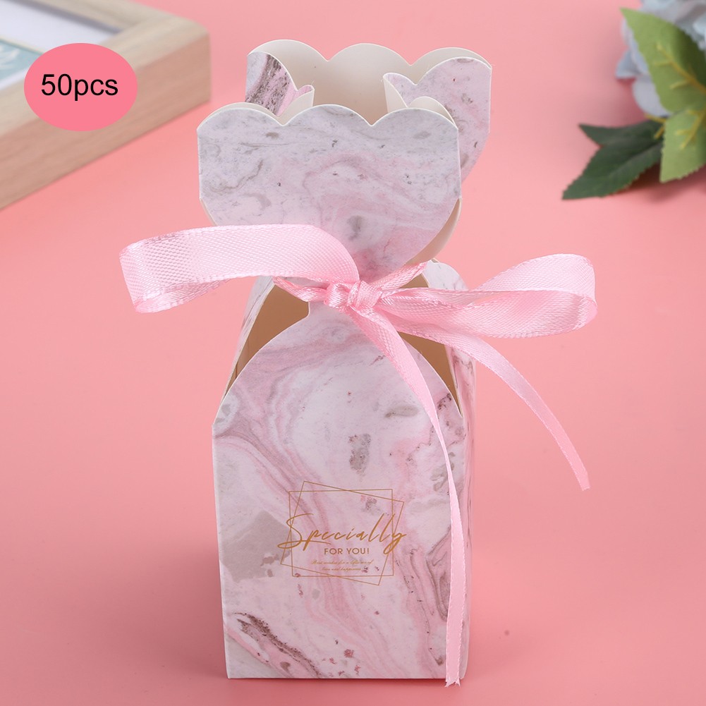 50pcs Wedding Sweets Box Packaging Party Favor Box Birthday Gift Boxes With Ribb