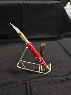 Hobby Knife featured in Gold with a Red with White and Yellow Swirled Acrylic