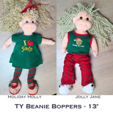 TY Beanie Boppers Lot of 2 Holiday Holly Jolly Jane Blonde Hair 13" Christmas