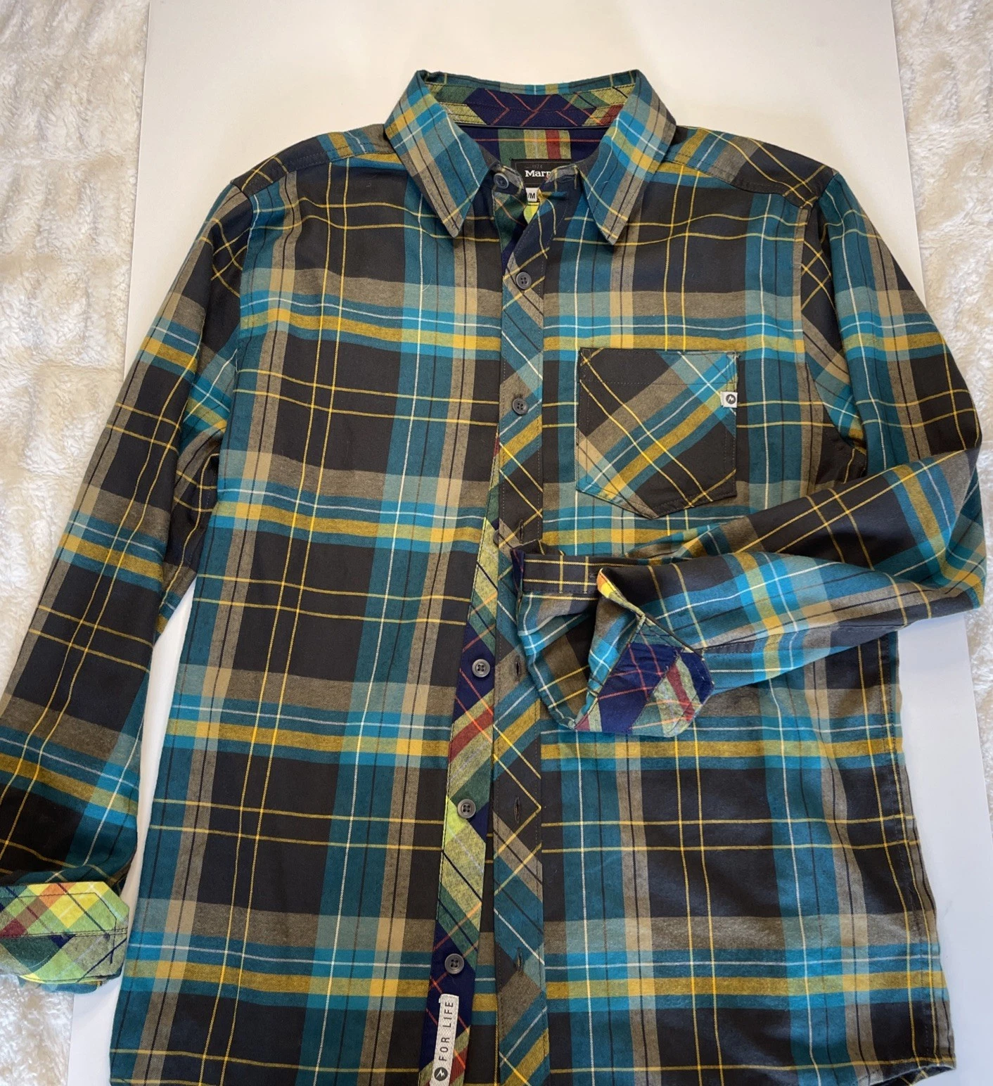 Marmot Lightweight Flannel Mens M Blue Green Indigo Plaid LS Hiking Shirt
Opens in a new window or t
