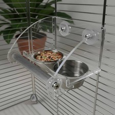 Acrylic Double Bowl Bird Feeder Stainless Steel Bowls Parrot Feeder with Perch