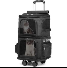 Black Rolling Cat Carrier Bag with Mesh Windows, 2 Compartments, Fits 2 Cats