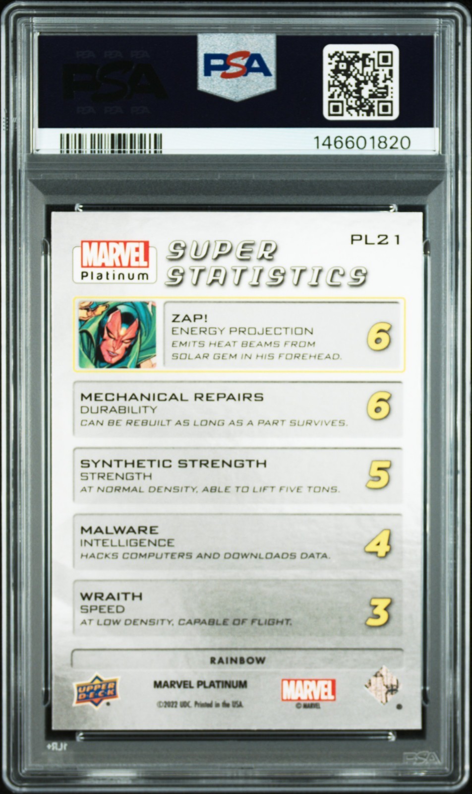 2023 upper deck Marvel Platinum Super Statistics Rainbow Vision PL21 PSA 10 view 2