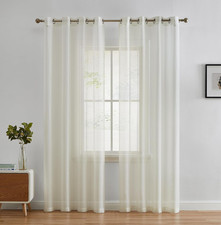 2 Panel Semi Sheer Voile Window Curtains Ivory 54x84 Grommet Top