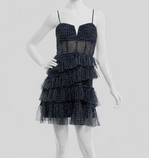 City Studios Juniors' Blue Dot-Print Tiered-Mesh Corset Dress Size XL